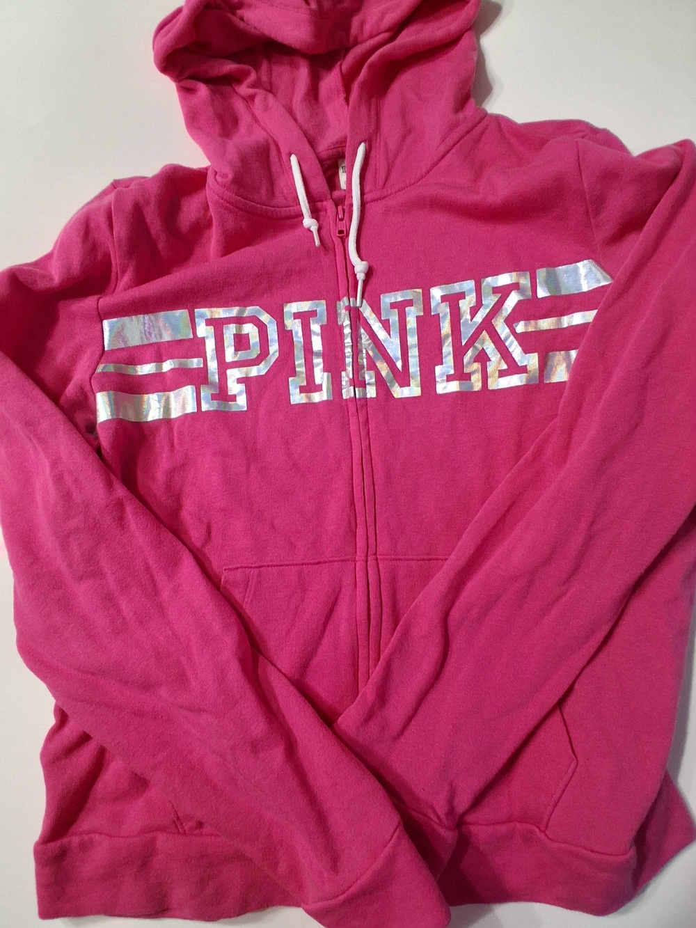 Victoria’s Secret PINK Hot Pink Holographic Logo Full Zip Hoodie Y2K